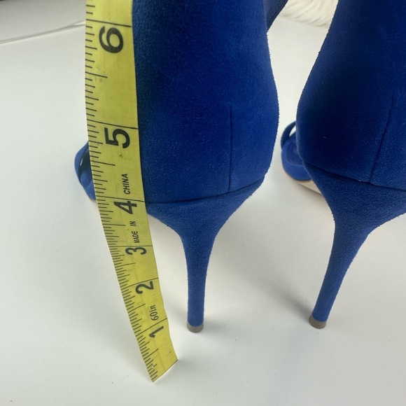 GUESS Women’s 9M Suede Blue Ankle Strap Kitten Heels Slingbacks Open Toe - Picture 5 of 8